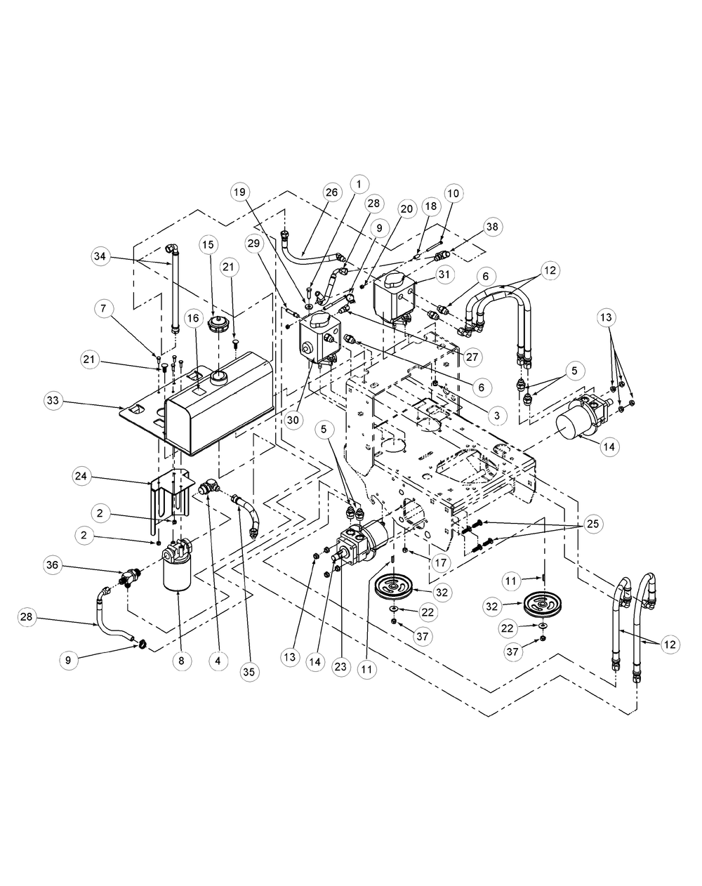Hydro Pump Assembly Diagram and Parts List for H1952 55AI4HPD750-WAM Cub Cadet Lawn Mower